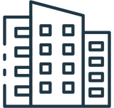 Outline of simple building with windows.