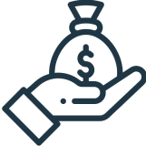 Hand holding money bag icon.